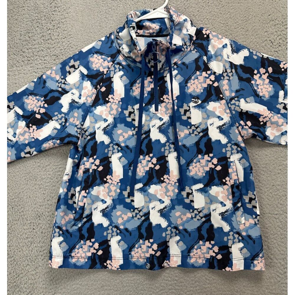 Pirma Shirt Women Medium Blue Geometric Quarter Zip Pullover Drawstring Athletic